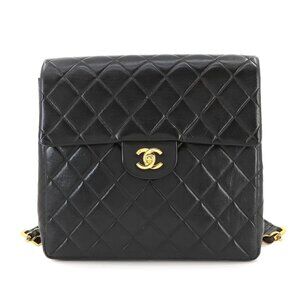 CHANEL Matelasse Chain Backpack Leather Black Purse Vintage 90272632